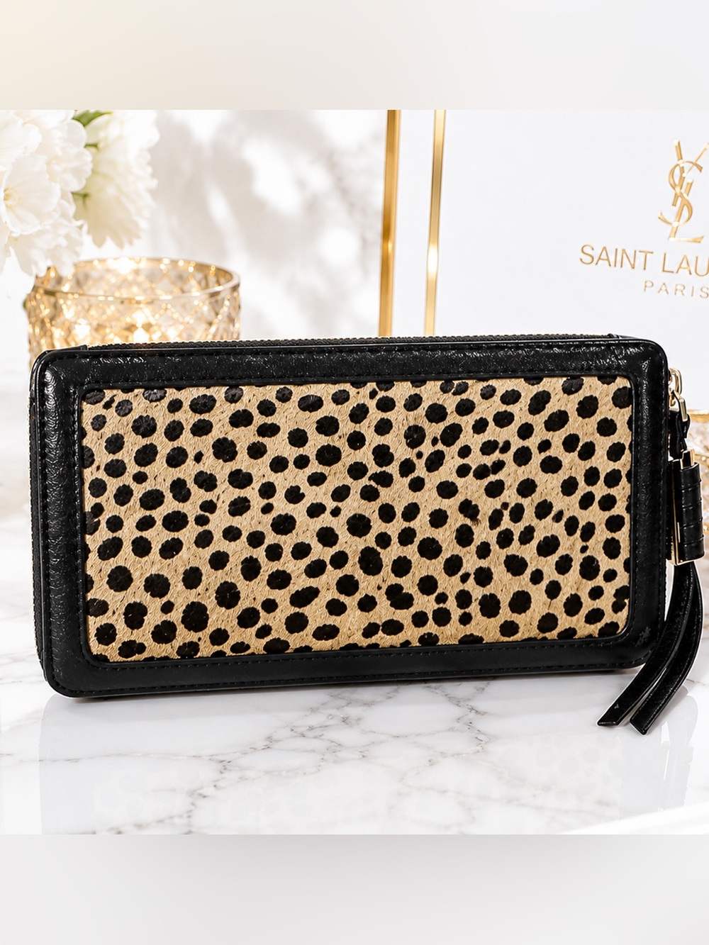 COVVETTE-Leather Zip Wallet with Black & Tan Leopard Panel (GUC) - Picture 3 of 12